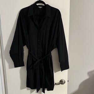 Express Black Button-Front Tie-Waist Shirt Dress